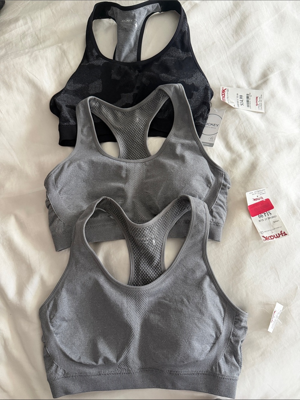 Jockey Racerback Seamless Sports Bras - Black & Gray (3-Pack)